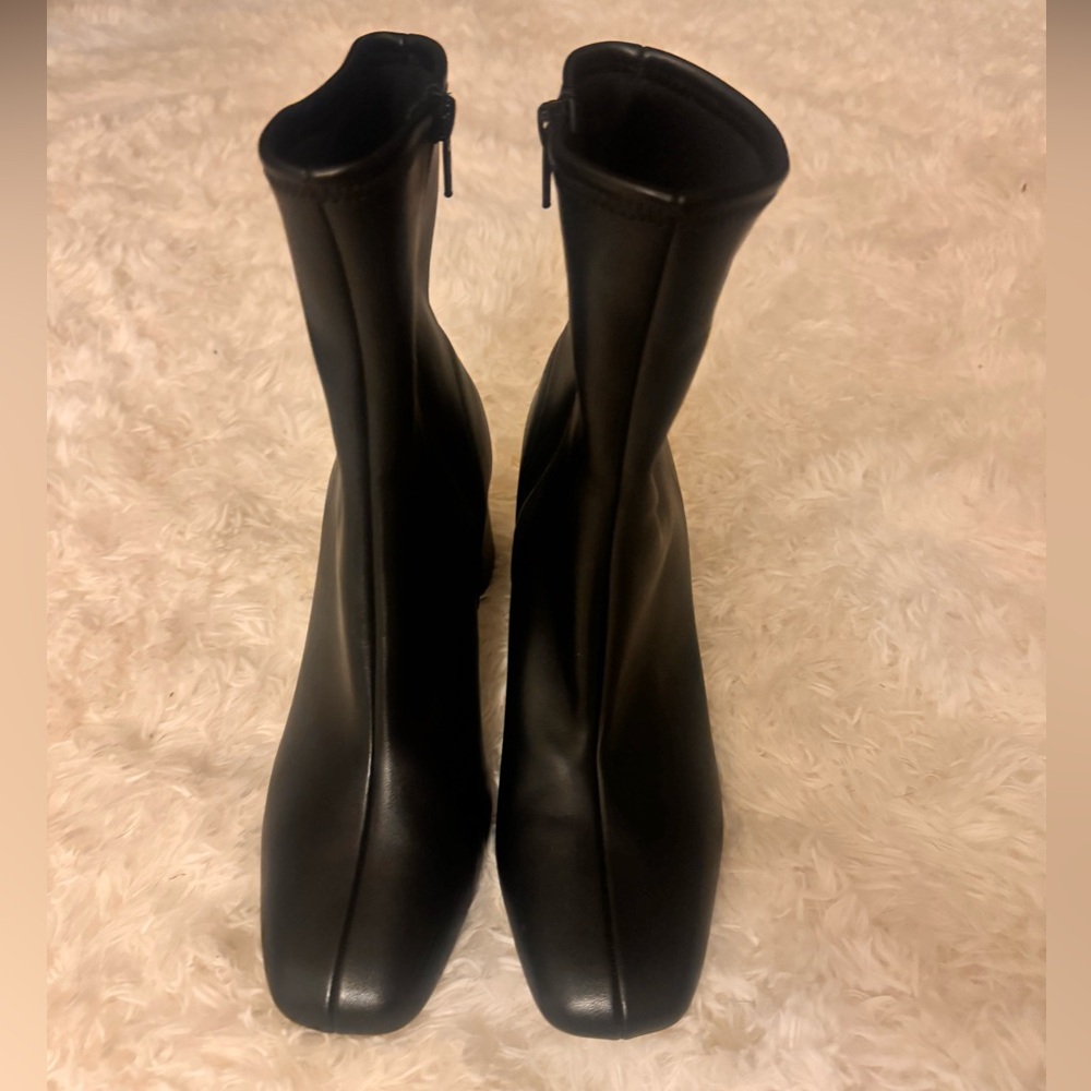 Black, chunky, calf boots